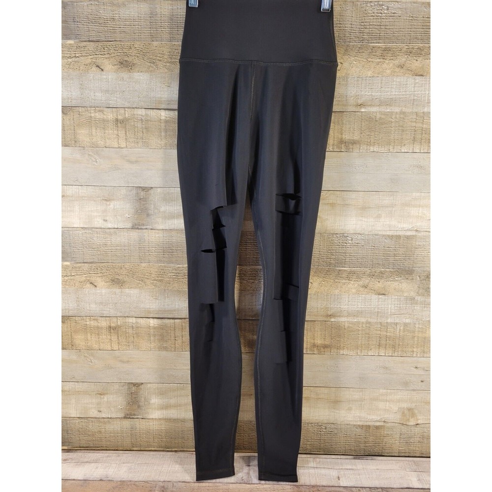 Alo Yoga Warrior Ripped Cut Slit Leg High Rise Leggings Size XS Black
